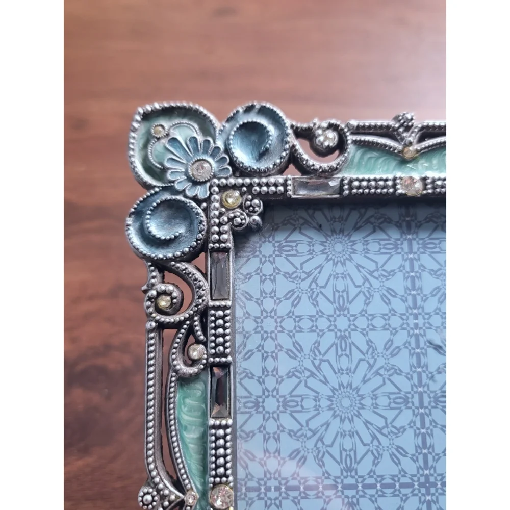 Sheffield Home Decorative Frame - Silver Green Blue with Crystal Accents